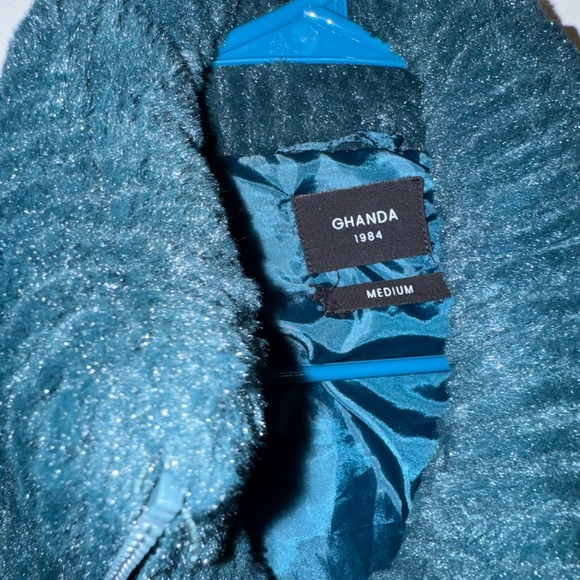 Women's Teal Green Puffer fur Jacket - Picture 6 of 8